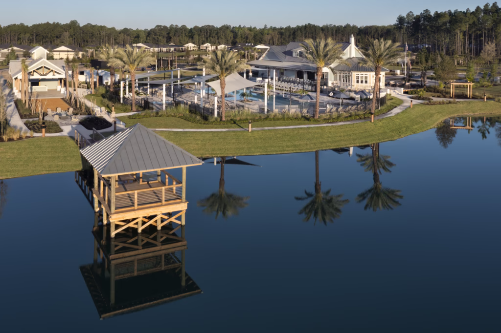 Drone aerial of the Mattamy WaterSong master-planned community showing the scale of the development